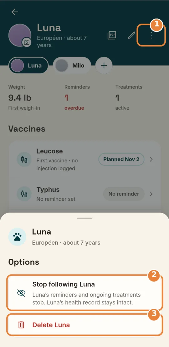 A pet’s options in its health record
